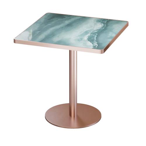 31.5 Inch Square Tulip Dining Table, Sintered Stone Marble Top Stainless Steel Base Indoor Outdoor Table
