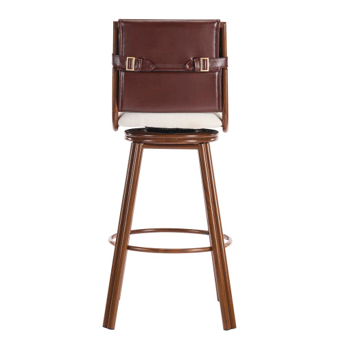Indoor Upholstered Swivel Bar Stool with Metal Frame, Walnut Finish and Beige Upholstery, Set of 2