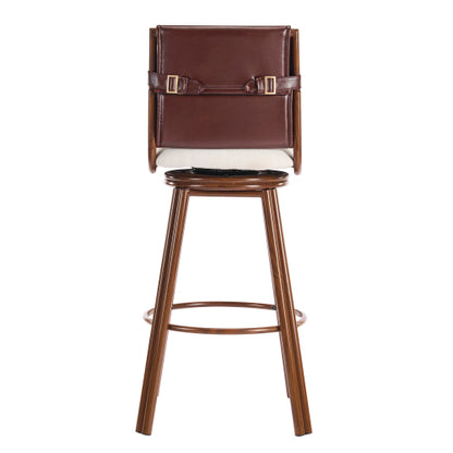 Indoor Upholstered Swivel Bar Stool with Metal Frame, Walnut Finish and Beige Upholstery, Set of 2