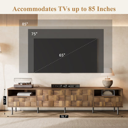 78.7 inch Natural Mid Century TV Stand 2 Drawer Media Cabinet Supports Up To 85 Inch TV