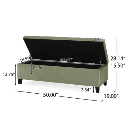 50.5 Inch Fabric Rectangular Storage Ottoman Bench, Upholstered Footrest with Birch Wood Legs, 250 LBS Load Capacity