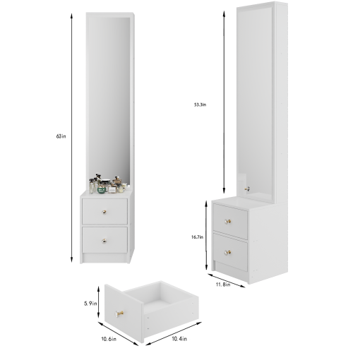 63 inch  Full-Length Dressing Mirror Cabinet, Jewelry & Cosmetic Organizer, 48 inch  Mirror, Multi-Layer Storage, EPA/GCC/UL