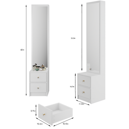 63 inch  Full-Length Dressing Mirror Cabinet, Jewelry & Cosmetic Organizer, 48 inch  Mirror, Multi-Layer Storage, EPA/GCC/UL