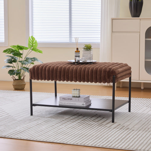 30.7 inch Faux Fur Ottoman Coffee Table with Storage Shelf