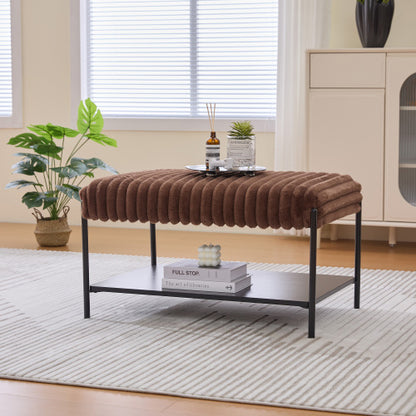 30.7 inch Faux Fur Ottoman Coffee Table with Storage Shelf