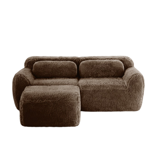 Chocolate L-Shape Plush Boneless Modular Sofa with Chaise Pillows
