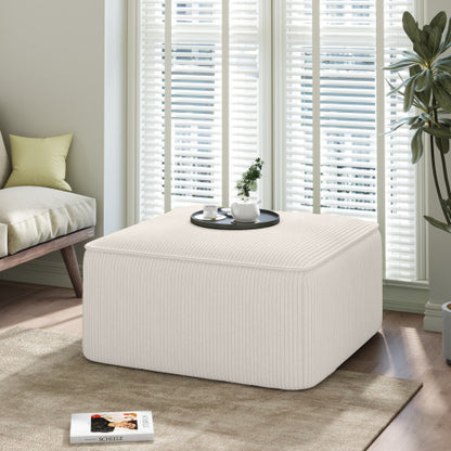 Beige Corduroy Square Ottoman, Upholstered Modular Foot Stool, 29.5 inchW x29.5 inchD x15 inchH with Plywood Wood Frame