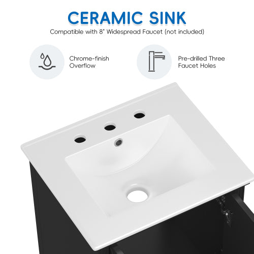 20" Bathroom Vanity with Sink, Bathroom Cabinet with Two Doors, Magnetic Door Stopper and Adiustable Foot Pads, A Drawer, Black