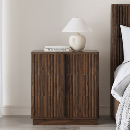 Walnut Vintage Nightstand, 25.39inch Vertical Stripe Cabinet with 3 Drawers