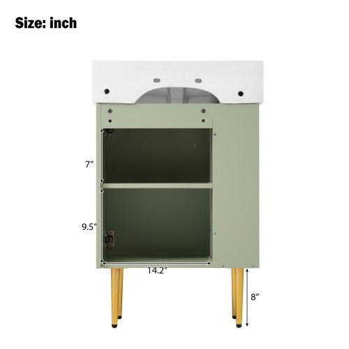 21.6" Green Bathroom vanity, Combo Cabinet, Bathroom Storage Cabinet, Single Ceramic Sink, Left side storage