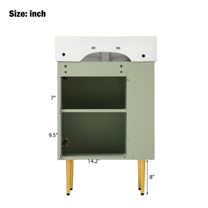 21.6" Green Bathroom vanity, Combo Cabinet, Bathroom Storage Cabinet, Single Ceramic Sink, Left side storage