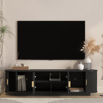 66.9 Inch Farmhouse Fluted Sliding Door TV Stand Adjustable Shelf Media Console for 75 Inch TV