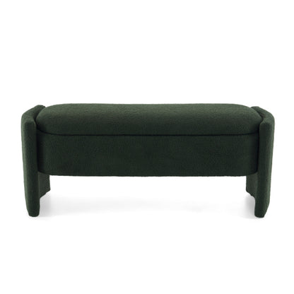 Boucle Storage Ottoman Bench with 17 Gallon Capacity, Dark Green