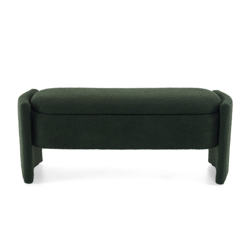Boucle Storage Ottoman Bench with 17 Gallon Capacity, Dark Green