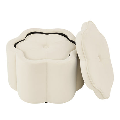 Set of 2 Flower Shape Velvet Storage Ottomans with Nesting Design