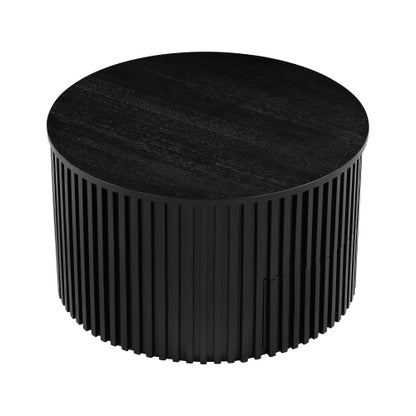 Round Lift Top Coffee Table, Fluted Wood Accent Table with Hidden Storage & Drawer, Solid Wood & MDF