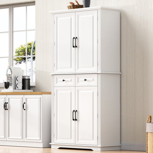 71inch  Farmhouse Pantry Cabinet with Pull-Out Organizers White