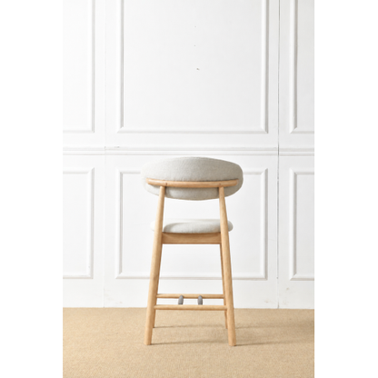 Solid Ash Wood Counter Stools with Upholstered Seats, Set of 2, Oak