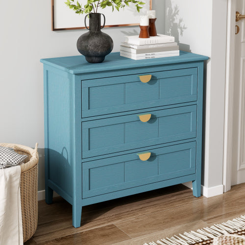 American Style 3-Drawer Storage Cabinet Anti-Tip Design Non-Slip Foot Pad Household Bedroom Study Wooden Chest Cabinet