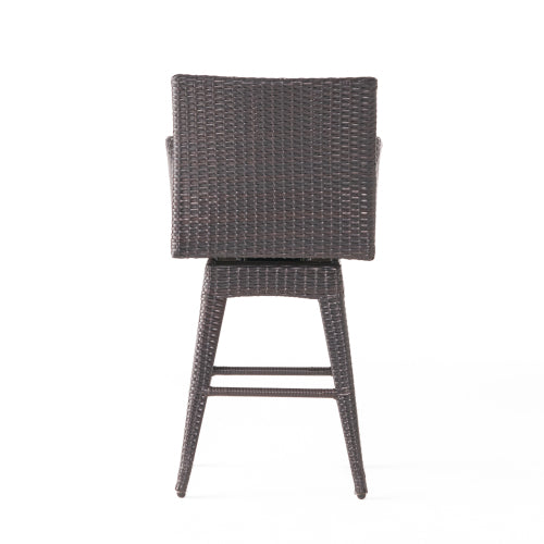 Modern Outdoor Multi-Brown Wicker Swivel Barstool with Tapered Legs, 1-Piece