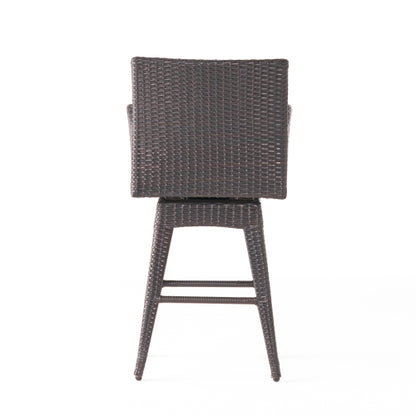 Modern Outdoor Multi-Brown Wicker Swivel Barstool with Tapered Legs, 1-Piece