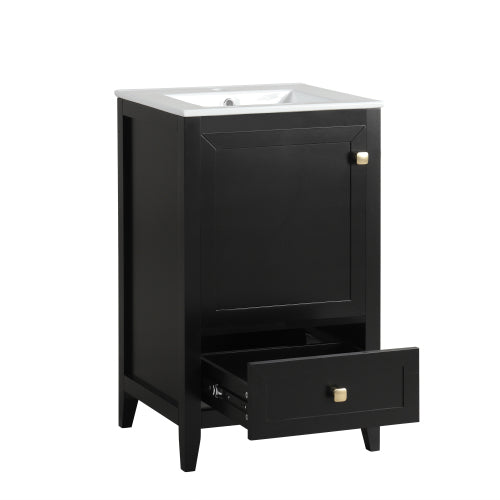 20" Bathroom Vanity with Sink, Bathroom Cabinet with Soft Closing Door, Storage Rack and A Drawer, Black