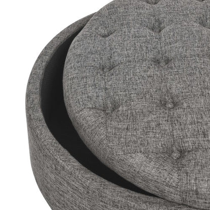 Ottoman Tufted Storage Ottoman with Linen Upholstery and Nailhead Trim