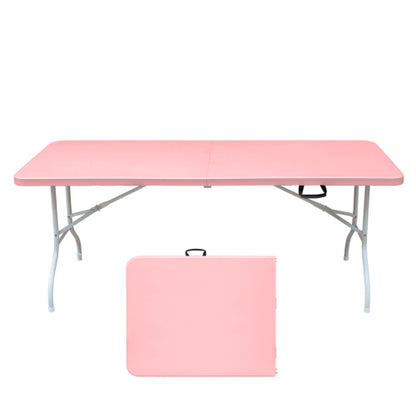 6ft Pink Folding Table, Portable Plastic Table for Camping, Picnics, Parties, High Load Bearing Foldable Table