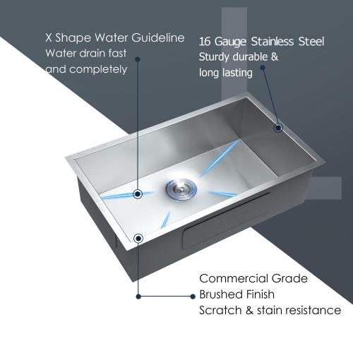 32 Inch Undermount Sink - 32" x 19" x 9" Undermount Stainless Steel Kitchen Sink 16 Gauge 9 Inch Deep Single Bowl Kitchen Sink Basin, Includes Drain Assembly (No Additional Accessories)