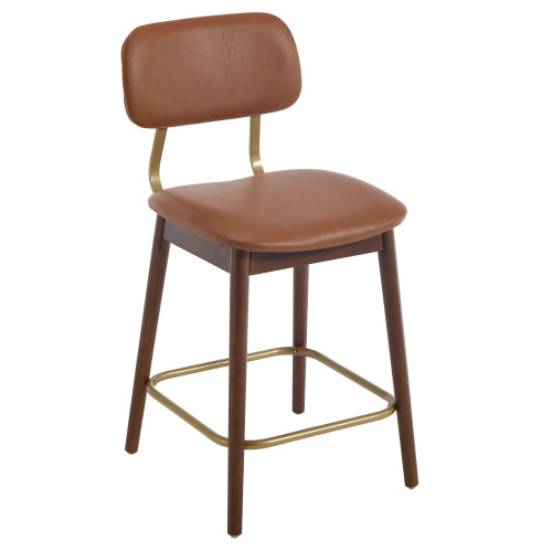 Set of 2 Wooden Bar Stools, Vinyl Upholstered Curved Back Bar Chairs, Farmhouse Kitchen Counter Stools, 250lbs Capacity