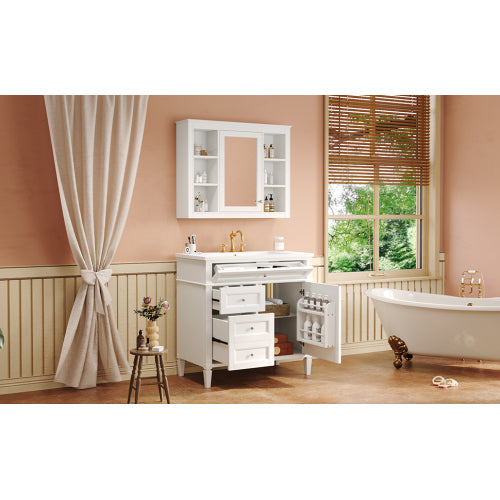 36'' Bathroom Vanity with Medicine Cabinet, Modern Bathroom Storage Cabinet with 2 Soft Closing Doors and 4 Drawers, Single Sink Bathroom Vanity