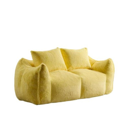 Yellow Oversized 2-Seater Fluffy Rabbit-Fabric Bean Bag Sofa with Pillows