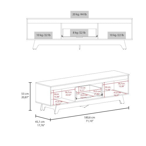 71.1 Inch White Two-Door Particleboard Entertainment Center with Single Drawer TV Stand