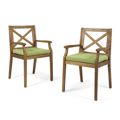 PERLA DINING CHAIR,2PCS with 2 Green Cushions,for Backyard, Poolside, Garden