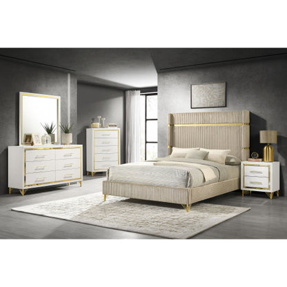 White 2-Drawer Nightstand with Gold Trim, MDF & Melamine