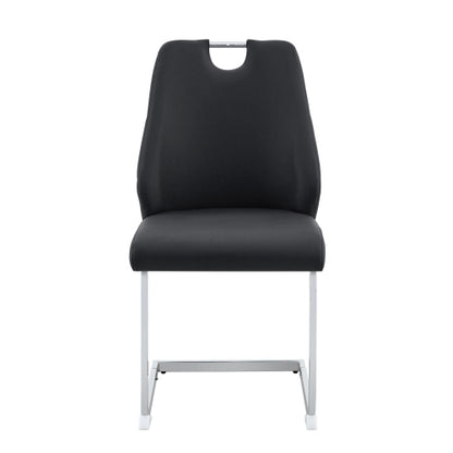 Set of 2 Black Gold Mesh PU High Back Dining Chairs, Silver Back Ring Chrome Pull Handle Solid Iron Frame