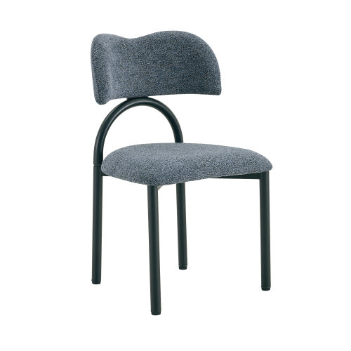 Breathable Fabric Dining Chairs with Black Metal Frames, Set of 2, Blue Gray