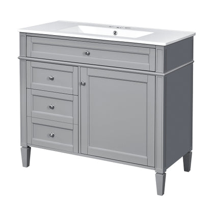 36'' Bathroom Vanity with Top Sink, Modern Bathroom Storage Cabinet with 2 Drawers and a Tip-out Drawer, Single Sink Bathroom Vanity