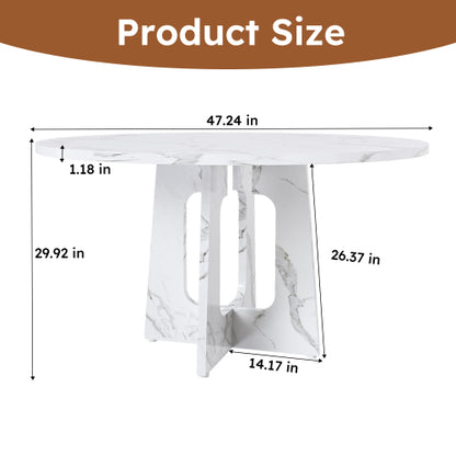47.24 Inch Marble White MDF Round Dining Table, 300LB Capacity Farmhouse Kitchen Table for 4-6 People