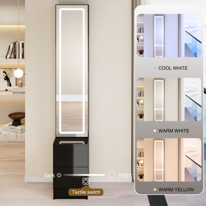 63 inch  LED Full-Length Mirror Cabinet, Jewelry & Cosmetic Organizer, 3-Color Light, Multi-Layer Storage