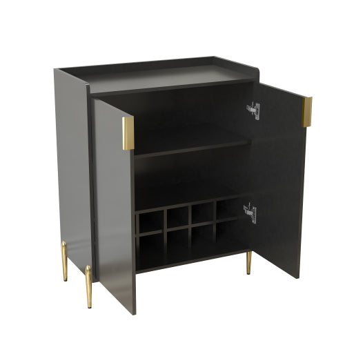 2 doors home wine bar cabinet with wine rack & adjustable storage shelf, modern sideboard with soft-closing hinge, dinning room buffet cabinet, Liquor Cabinet kitchen, living room coffee cart BLACK