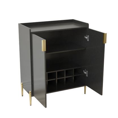 2 doors home wine bar cabinet with wine rack & adjustable storage shelf, modern sideboard with soft-closing hinge, dinning room buffet cabinet, Liquor Cabinet kitchen, living room coffee cart BLACK