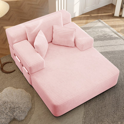 Oversized Baby Pink Corduroy Convertible Sofa Bed w/Storage Pockets