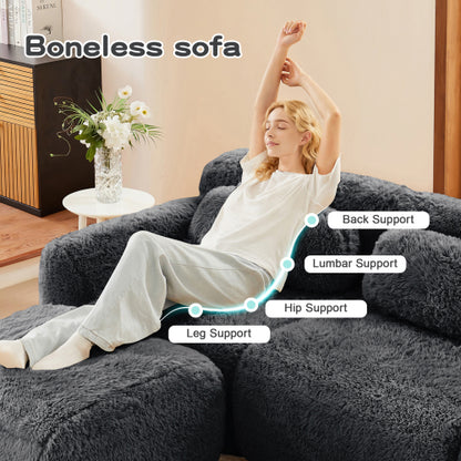 Dark-Grey 2-Seater Modular Plush-Fabric Sectional Sofa No-Assembly with Throw Pillows Non-Slip