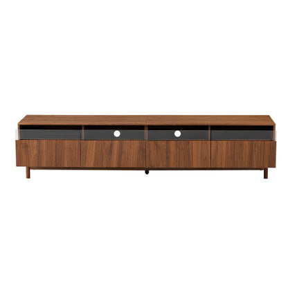 78.7 inch Walnut Fluted Glass Drawer TV Stand Solid Wood Leg Media Console Up To 85 inch TV