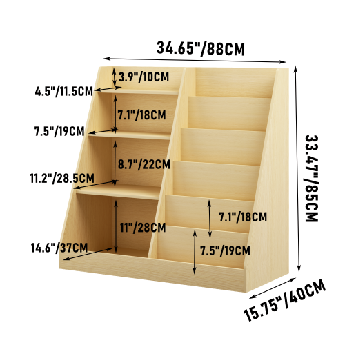 Natural Tone 4-Tier Kids MDF Bookshelf with Anti-Tip Kit, 2-Shelf 1-Bin Nursery Toy Storage Rack