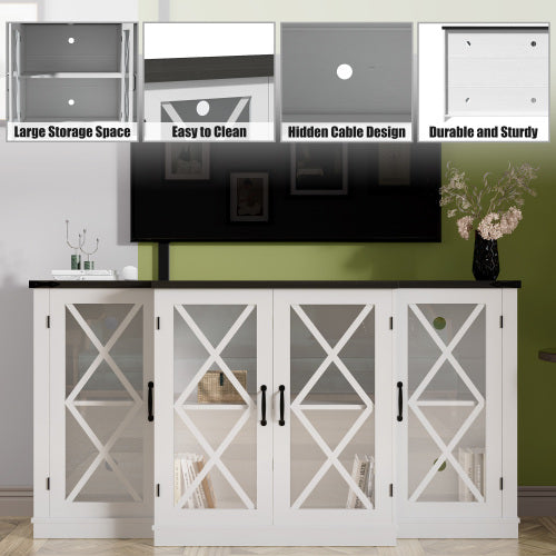63 Inch Farmhouse Barn Door TV Stand with Adjustable Shelves Media Console for TVs Up To 73 Inch