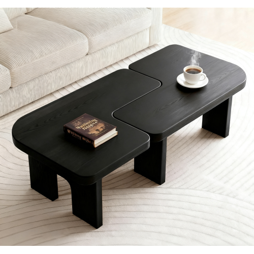 Modern Black Wooden Nesting Coffee Table, 70.86inch  Extendable Splicing Center Table