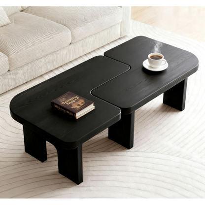 Modern Black Wooden Nesting Coffee Table, 70.86inch  Extendable Splicing Center Table