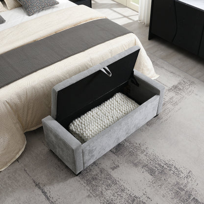 48inch  Ottoman with Storage, Storage Ottoman Bench with Safety Hinge, Upholstered Entryway Bench with Seating for Bedroom, Living Room, Hold up to 350 lb, Light Grey